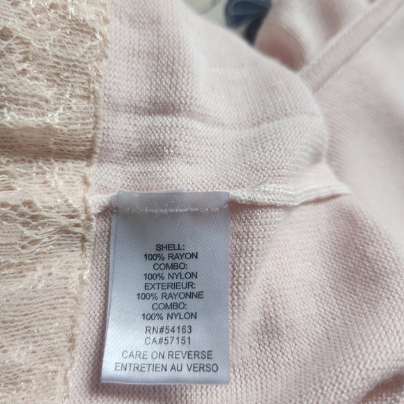 Tommy Hilfiger Women L Open Front Cardigan Pink Scalloped Lace Hem Sweater Boho - Picture 13 of 14